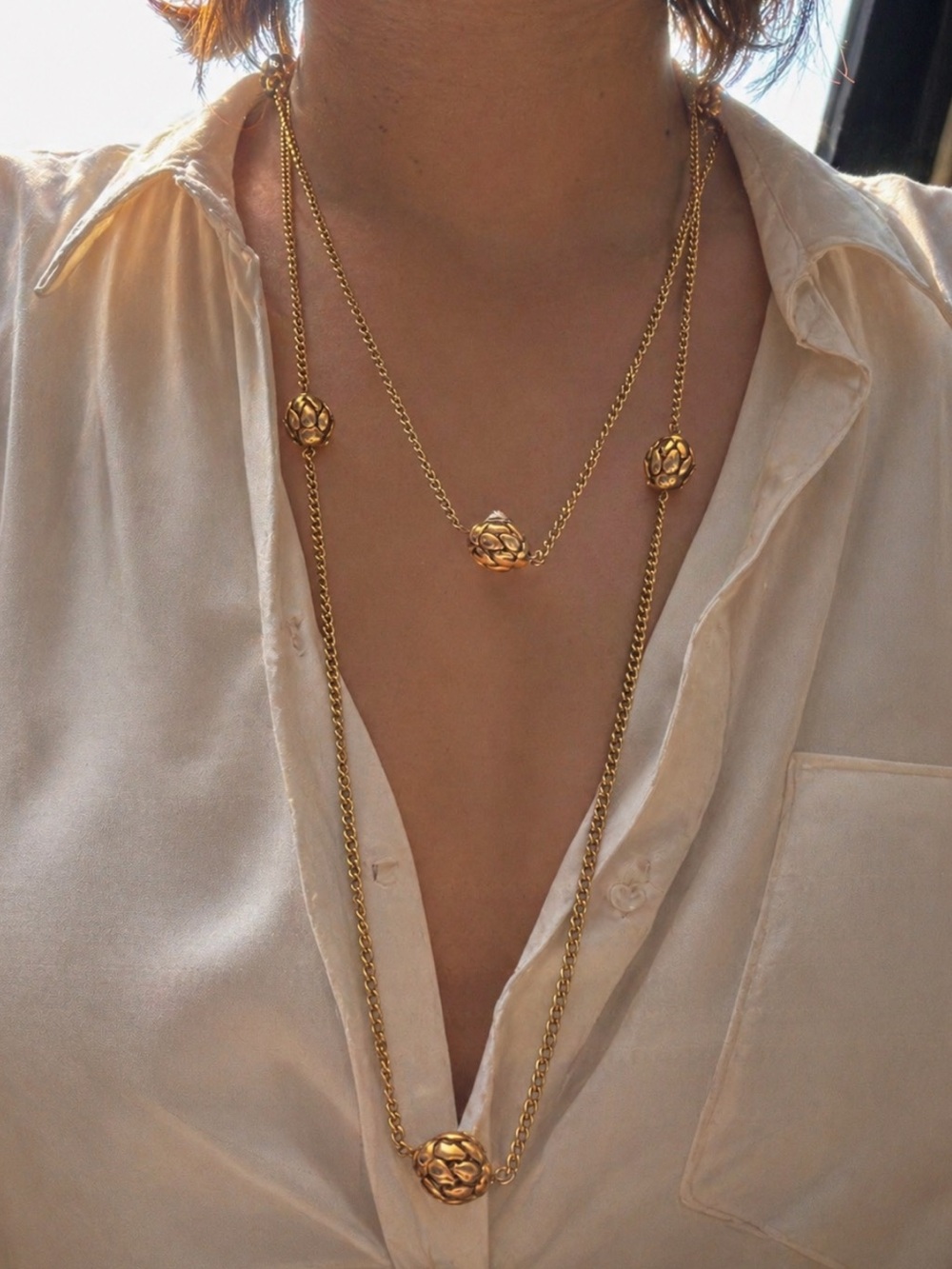Gold Floral Pendant Layered Necklace - Women Jewelry